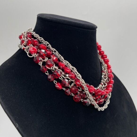 White House Black Market Mixed Red Glass Beads and Chains - Picture 3 of 3